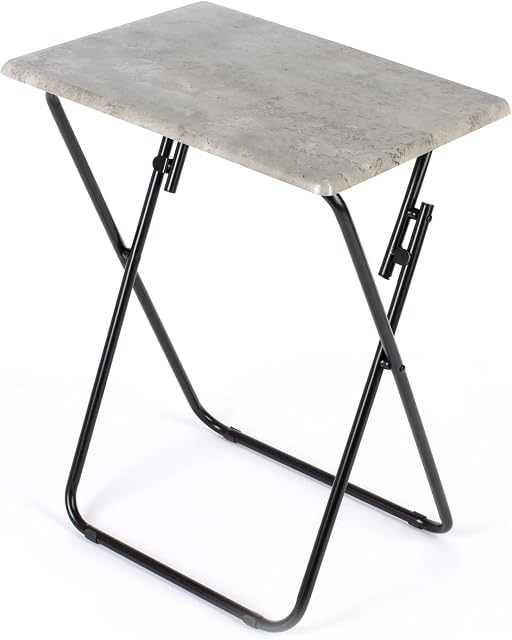 LIVIVO Folding Tray Side Table For Snack Laptop Camping Outdoor Indoor Kitchen Living Room Space Saving Fold Up End Table Sturdy Metal Frame & Wood Top No Assembly Required (Concrete Effect)
