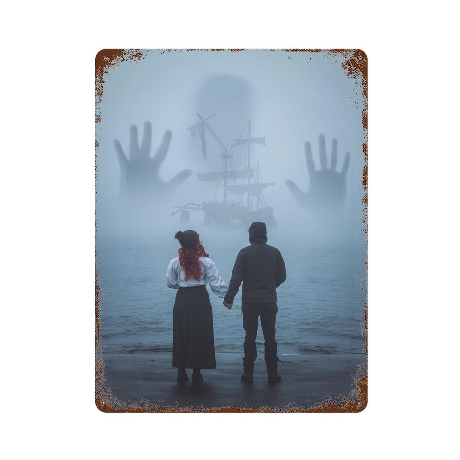 Pirate Ghost Ship Rust Effect Tin Sign 15.7"x11.8", Ideal for Farmhouse, Kitchen And Entryway Decor