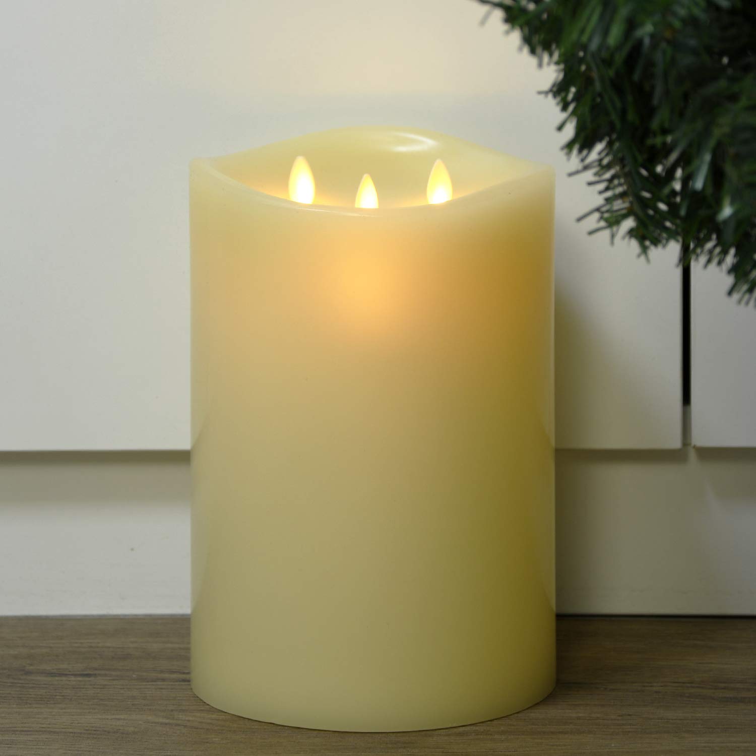 AGLARY Extra Large Flameless Candle, 6”x 9” Pillar Candles,Vanilla Scent 3 Moving Wicks Electric Candles with Remote Control, Timer Function, Ivory