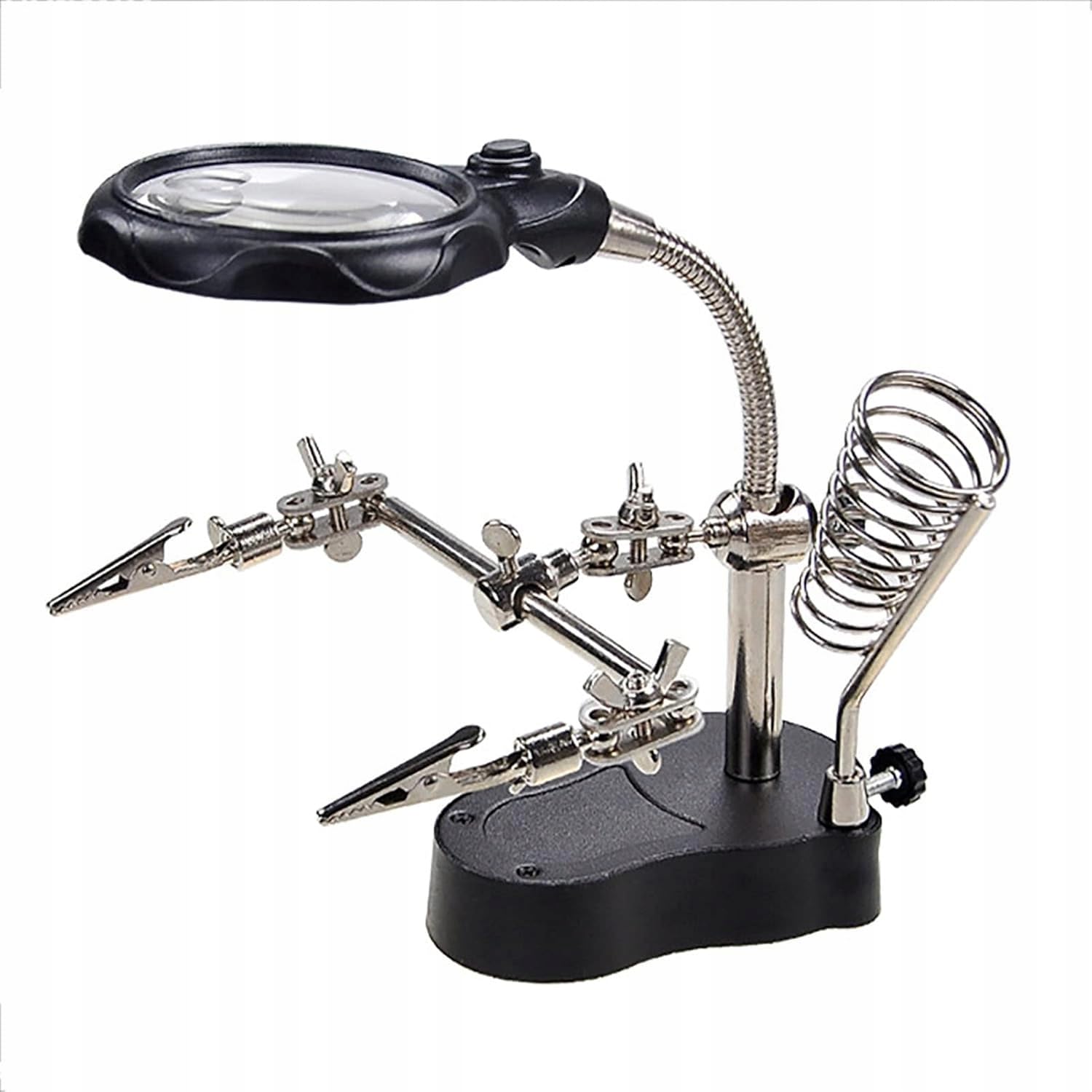 Troisième Main avec Loupe TE-801 – Grossissement 3,5x/12x, LED x2 | Base 10x6cm, Hauteur 26cm | Support Fer à Souder | Pour Soudure, Électronique | Accessoire Atelier
