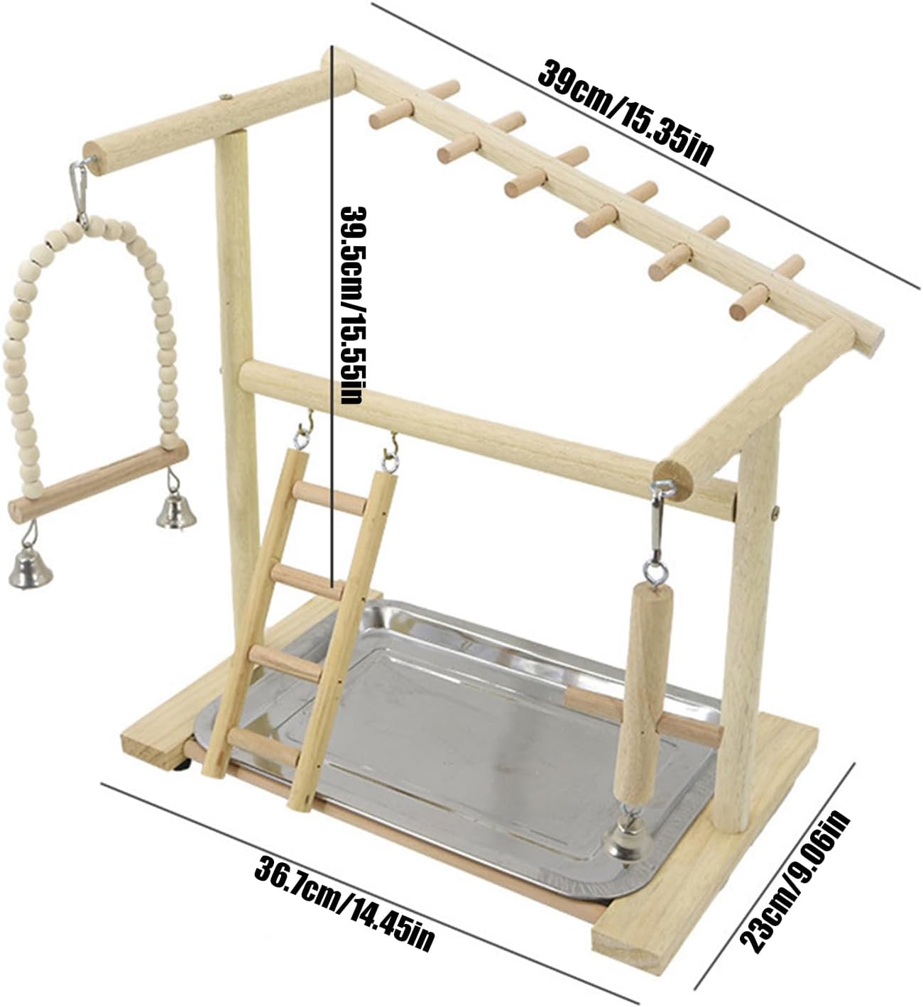 Bird Playground | Wooden Climbing Swings Ladders,with Removable Stainless Tray and Cup Wood Parrot Perch Stand | for Standing Chewing Climbing Grinding Indoor Cage Accessories