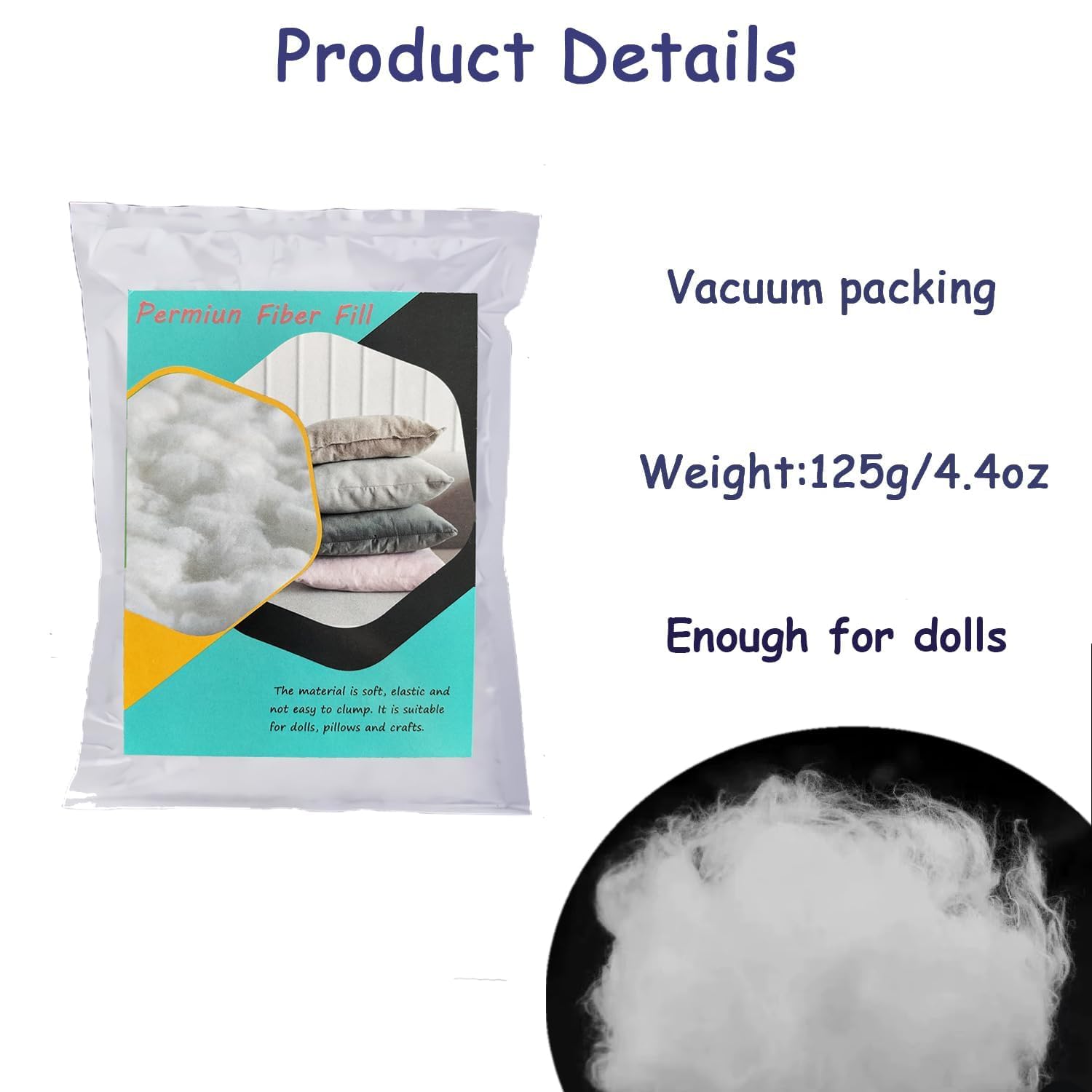 Relleno de poliéster de alta calidad de 125 g para animales de peluche, suave y cálido, relleno de almohada para muñecas, relleno de fibra para manualidades