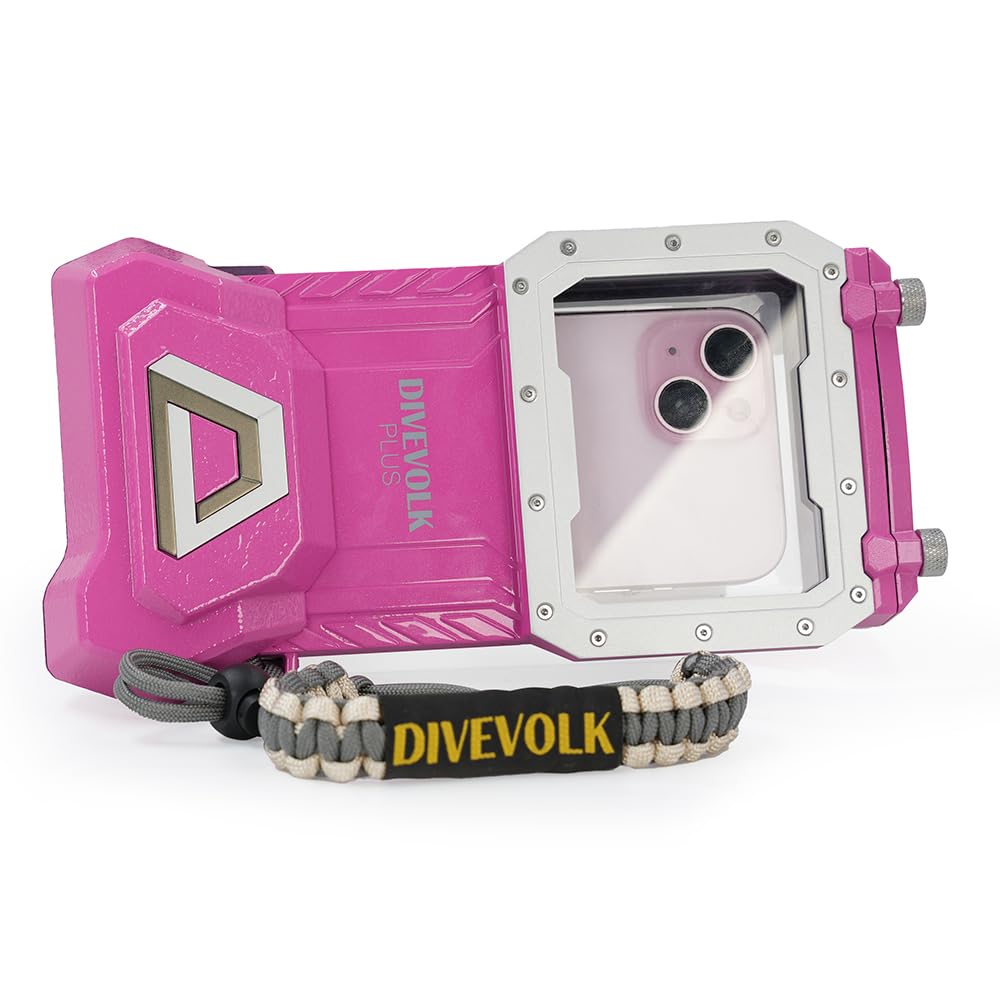 DIVEVOLK SeaTouch 4 Max Plus wasserdichte Hülle für iPhone 12-16 Pro Max, 60 Meter Tiefe, Touchscreen-Funktionalität, PINK