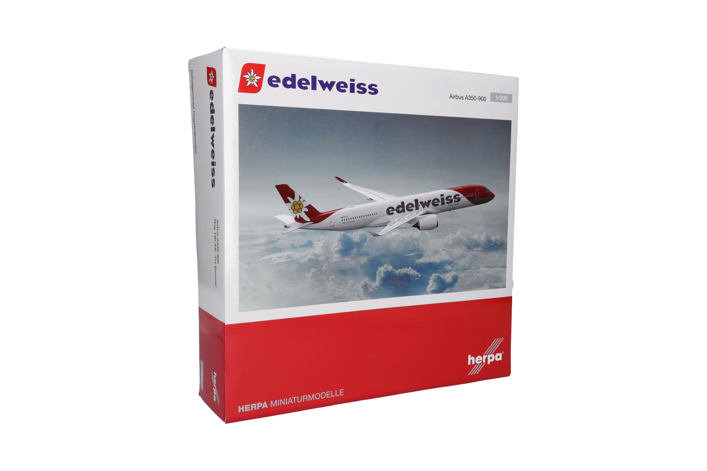Herpa Modellino aereo Edelweiss Air Airbus A350-900 – HB-IHF "Piz Bernina", miniatura in scala 1:200, da collezione, senza supporto, in plastica