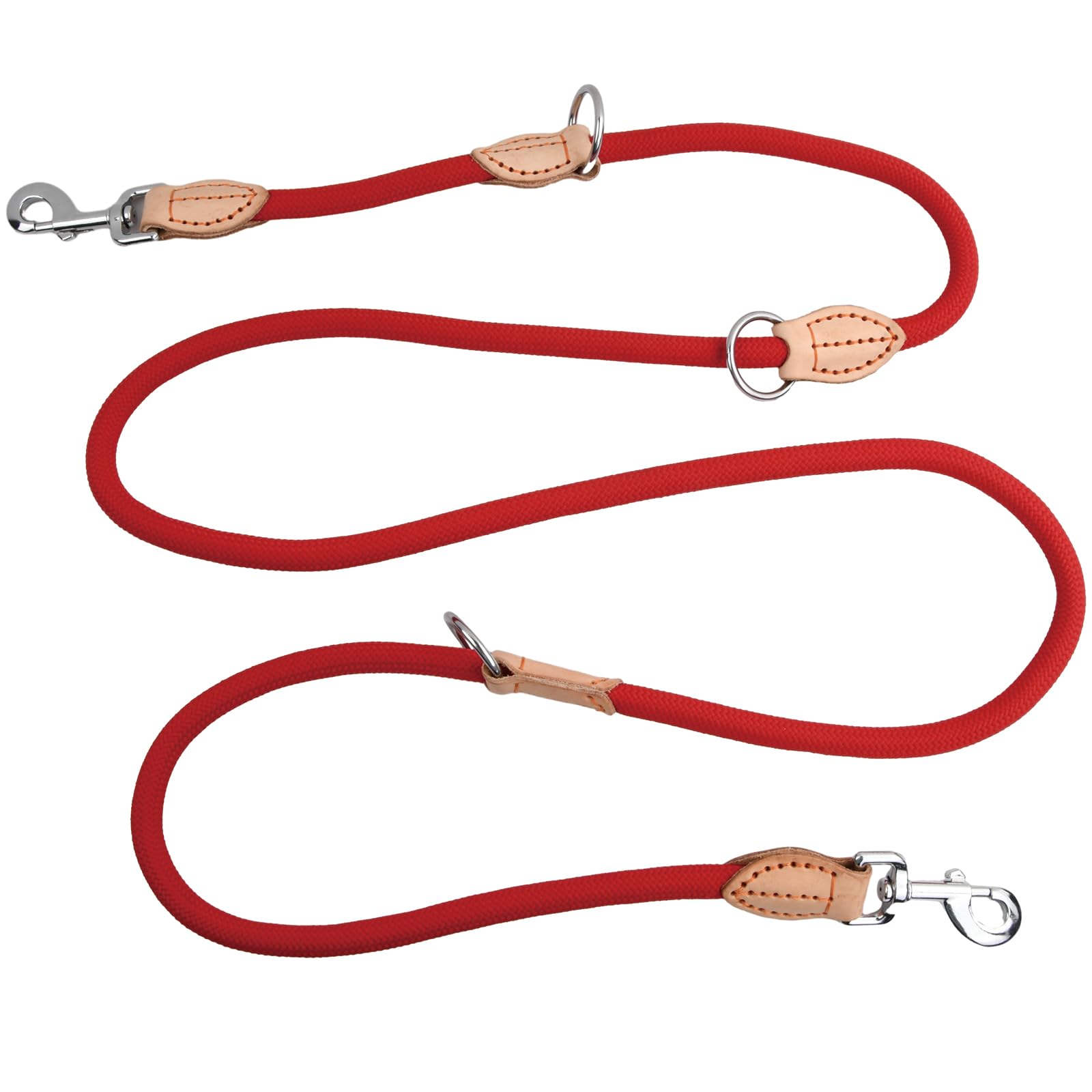 2 m Dog Lead with 2 Carabiners, Nylon Double Lead, Robust Training Lead Recall Lead, Portable Dog Double Lead, Adjustable, Durable Exercise Lead for Small, Medium and Large Dogs (Red)