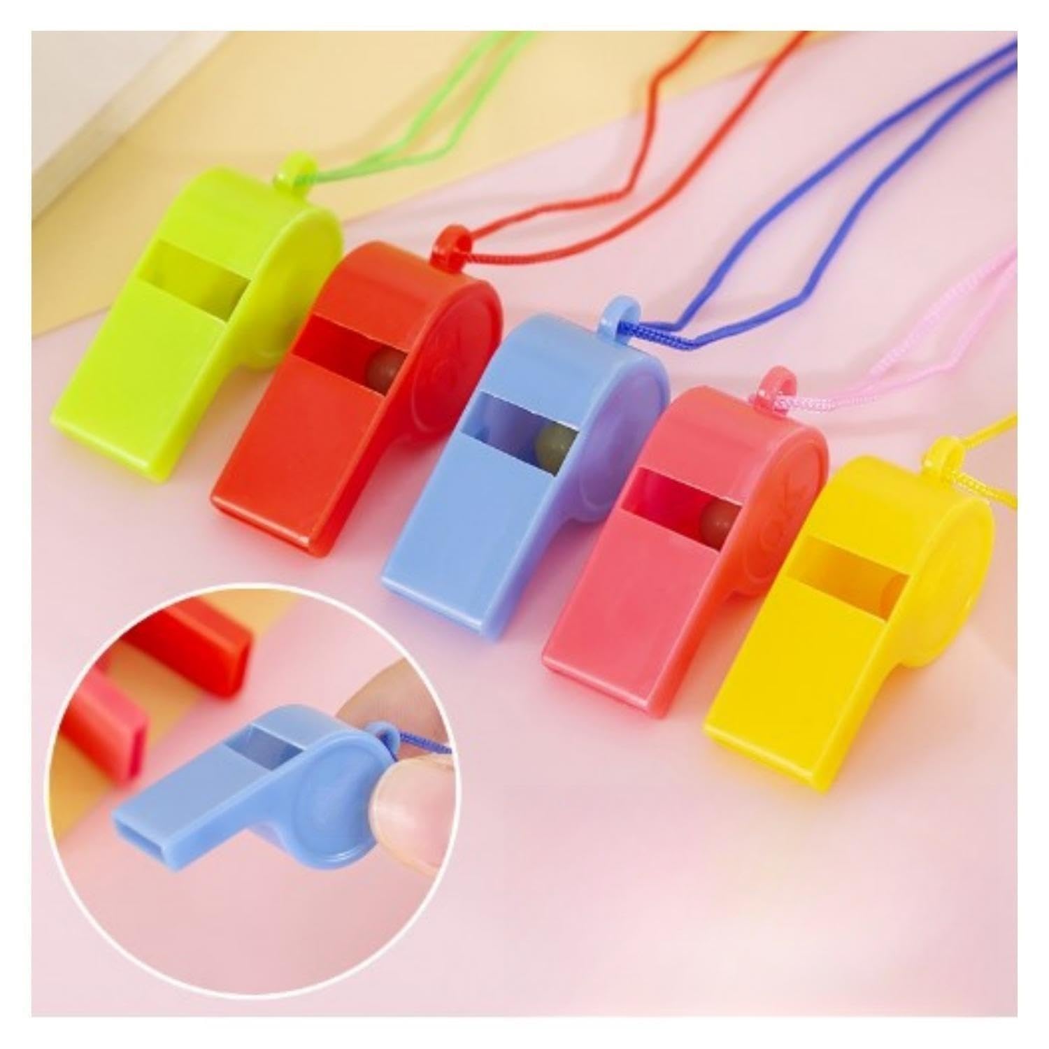 HJYDGJ Lot De 80 Sifflets Colorés En Plastique – Bleu, Rouge, Jaune, Vert, Rose, Avec Cordon, Pour Arbitres Et Sports