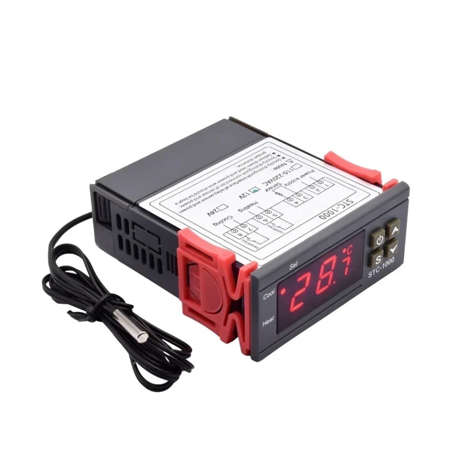 Regolatore di temperatura digitale a LED Termostato Incubatrice Acquario Termoregolatore 10A Relè di riscaldamento e raffreddamento AC220V DC12V(1M Probe Sensor)