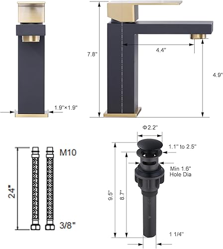 Miniatura 6 de ARCORA - Grifo de baño negro y dorado para lavabo de baño, grifo de baño moderno de un solo orificio con líneas de suministro cUPC y drenaje
