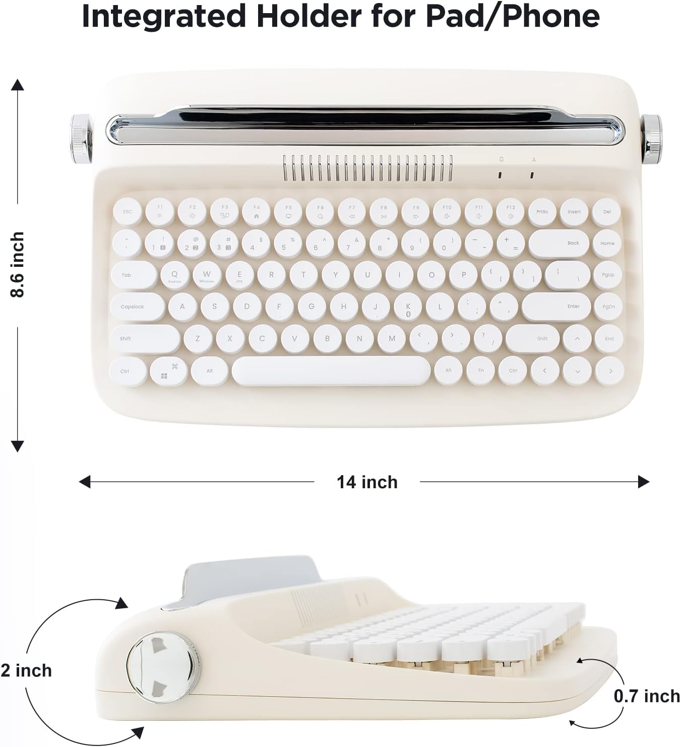 YUNZII ACTTO B303 Wireless Typewriter Keyboard, Retro Bluetooth Aesthetic Keyboard with Integrated Stand for Multi-Device (B303, Ivory Butter)