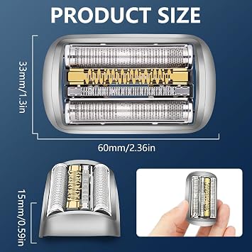 AOOWU 92M Replacement Head Compatible with Braun Series 9, Compatible with Braun Series 9 Shaver Foil Grill for 9030s 9040s 9050cc 9070cc 9075cc 9095cc 9090cc 9093s 9240s 9242s 9290cc 9295cc to 9299s