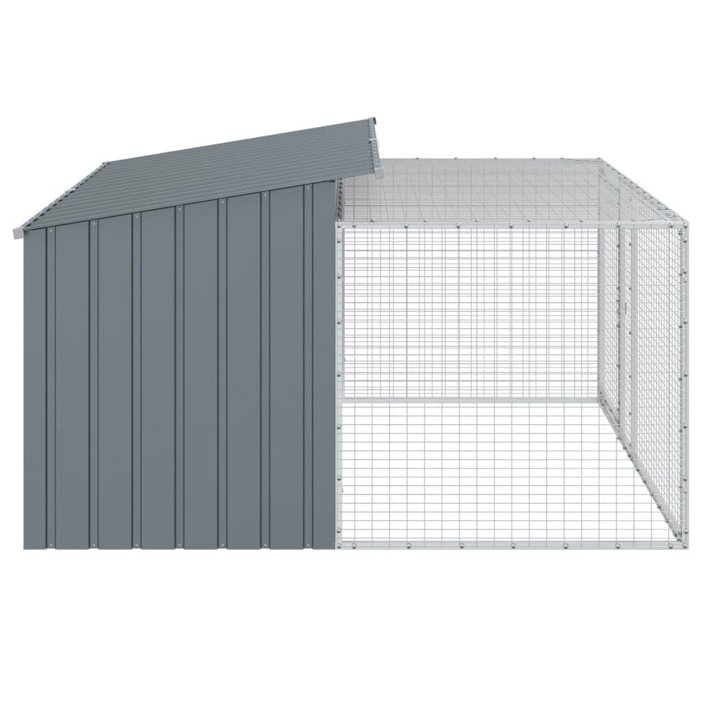 Buda dla psa z wybiegiem antracytowa 197x194x110 cm stal ocynkowana