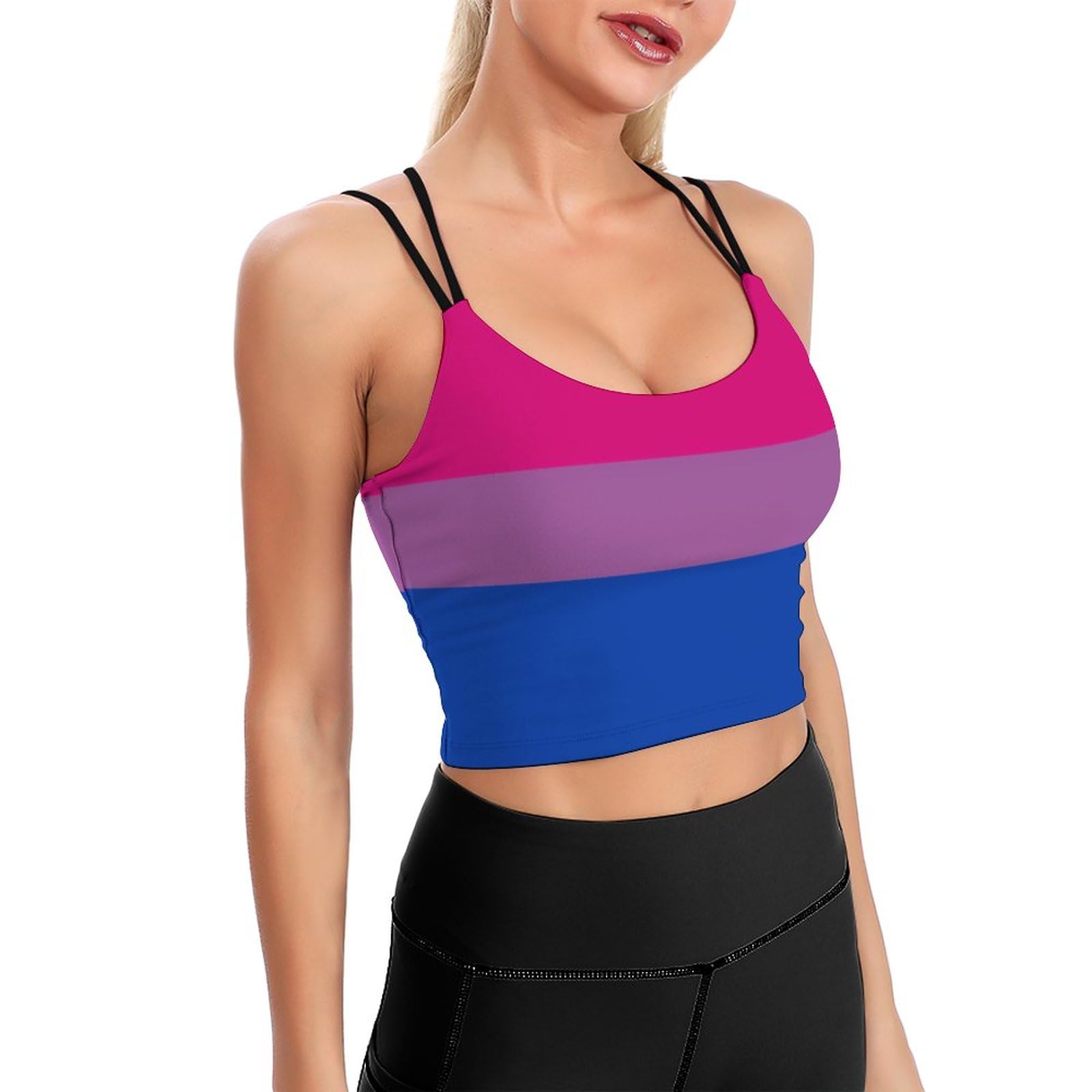 Bisexual Pride Flag Women's Sling Sports Yoga Vest Padded Sports Bra Fitness Workout Running Tank Top