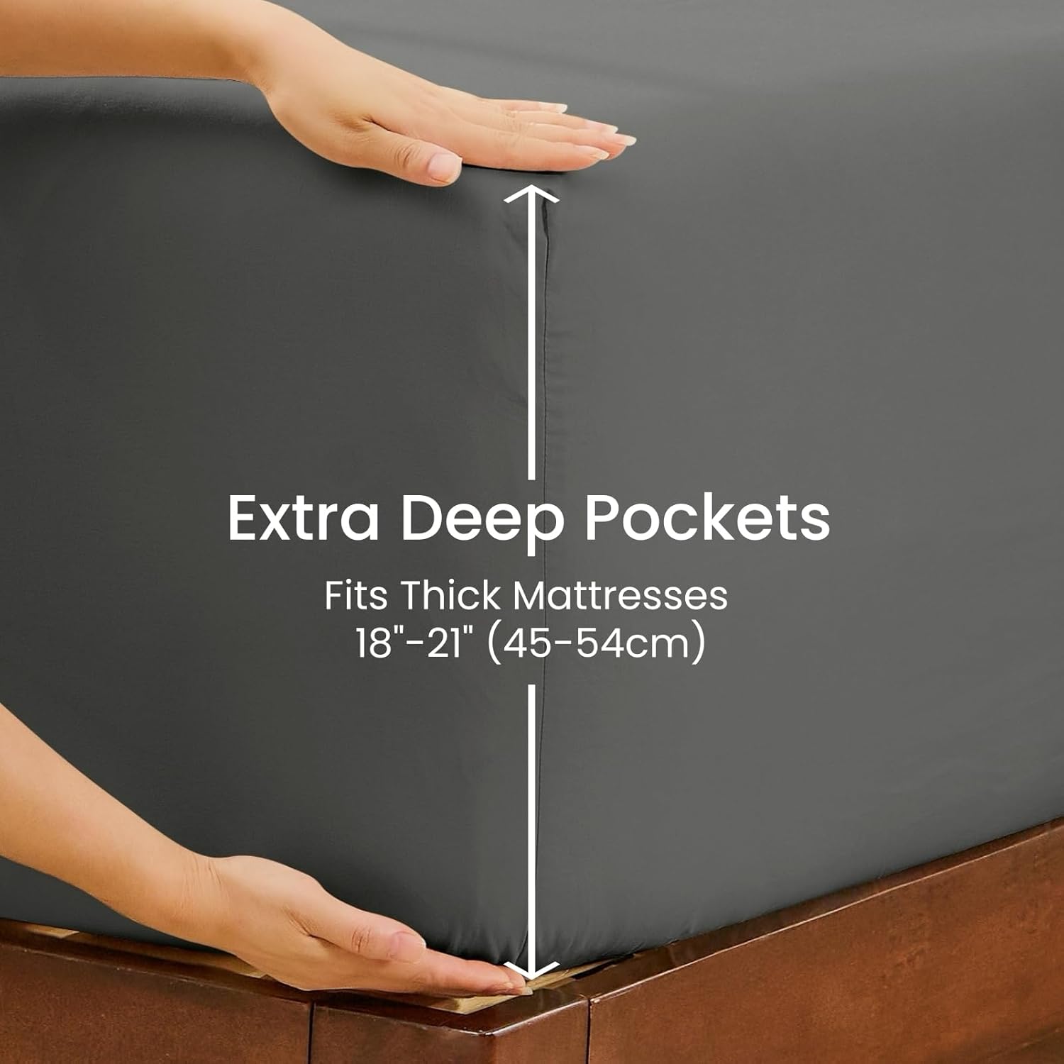 GOKOTTA 4-Pcs King Size Sheets Set, 18"-21" Extra Deep Pocket, Non-Slip Elastic Corner Straps, Brushed Microfiber Polyester, Ultra Soft, Hotel Luxury, Breathable, Wrinkle-Free, Anti-Rip - Dark Grey - Image 2