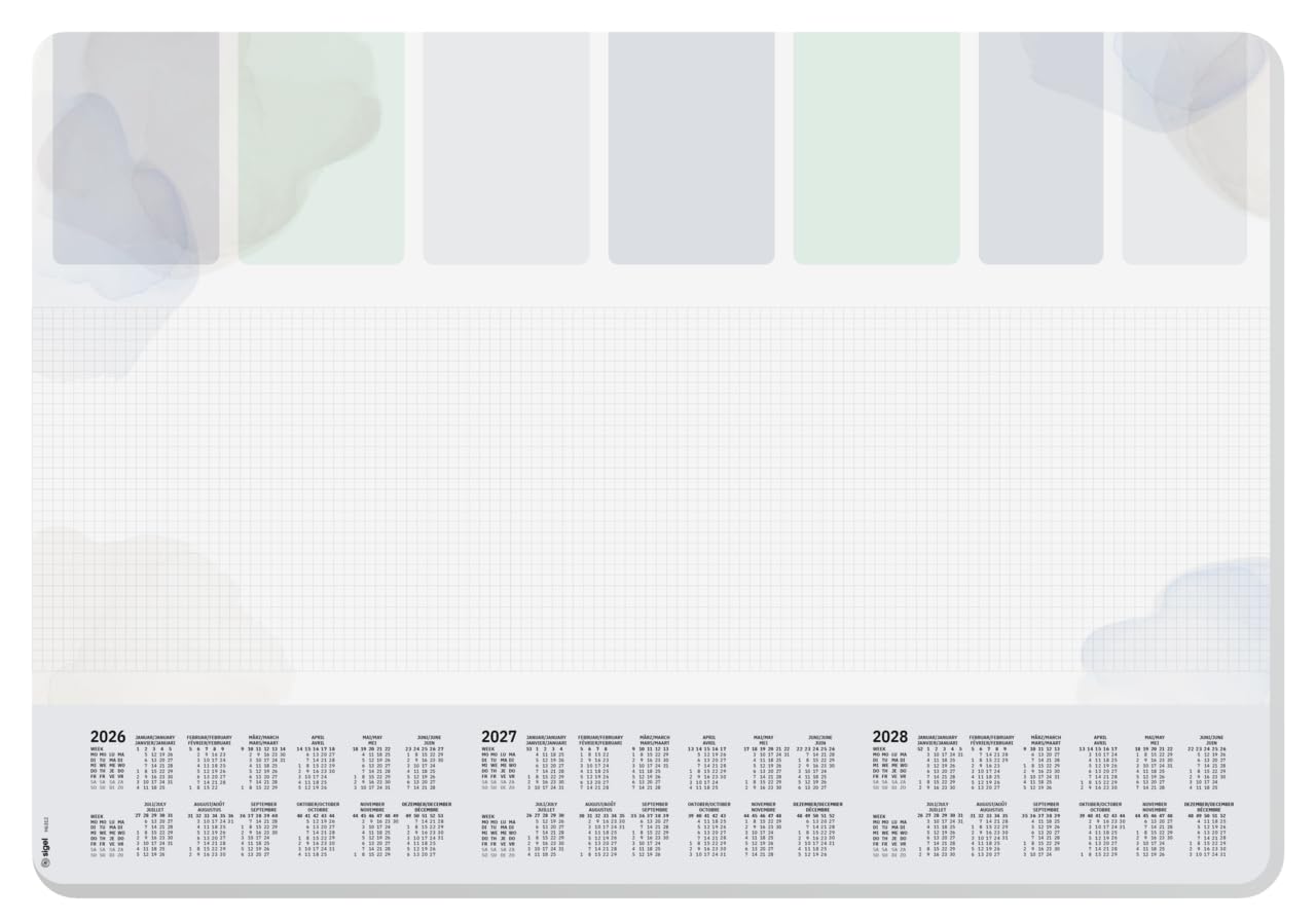 SIGEL H6312 Paper Desk pad- Weekly Planner - Light Grey/Light Blue/Light Green - Approx. A2-2026/2027/2028 - DE/EN/FR/NL - 30 Sheets - FSC-Certified
