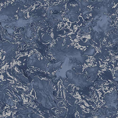 Liquid Marble Effect Navy Blue Silver Wallpaper Elixir Metallica Modern