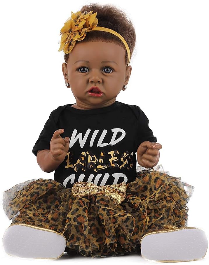 UCanaan Lifelike Reborn Baby Doll with Soft Weighted Body, African American Real Life Girl Dolls,Handmade Newborn 22 Inch Baby Dolls, Best Toddler Gift Set for Ages 3+