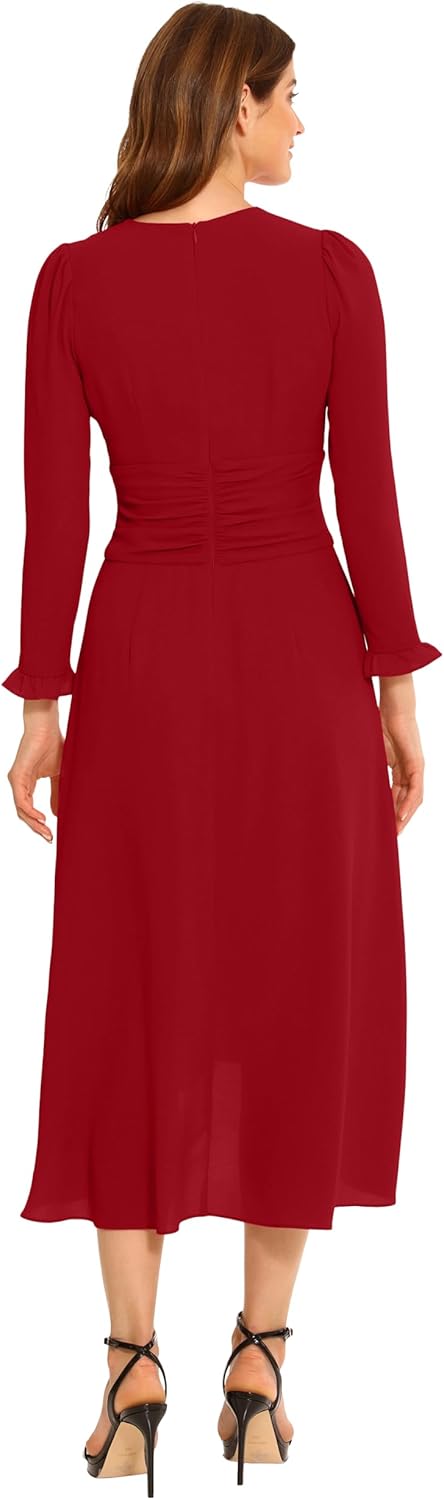 Maggy London Women's V-Neck Hi-lo Midi Dress with Gathered Waist and Ruffle Details - Image 3