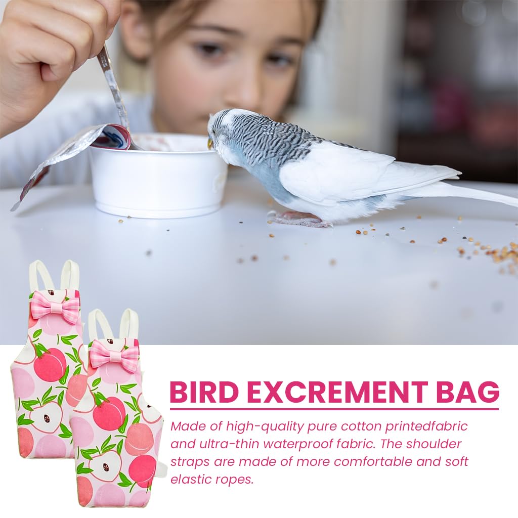 ZIBUYU® 2-Pack Bird Flight Suit Clothes, Waterproof Parrot Diaper with Cute Peaches Print Bowknot Design, Comfortable Pullover for Parakeets, Cockatiels, Budgies, Lovebirds & Small Birds(M Size) 3