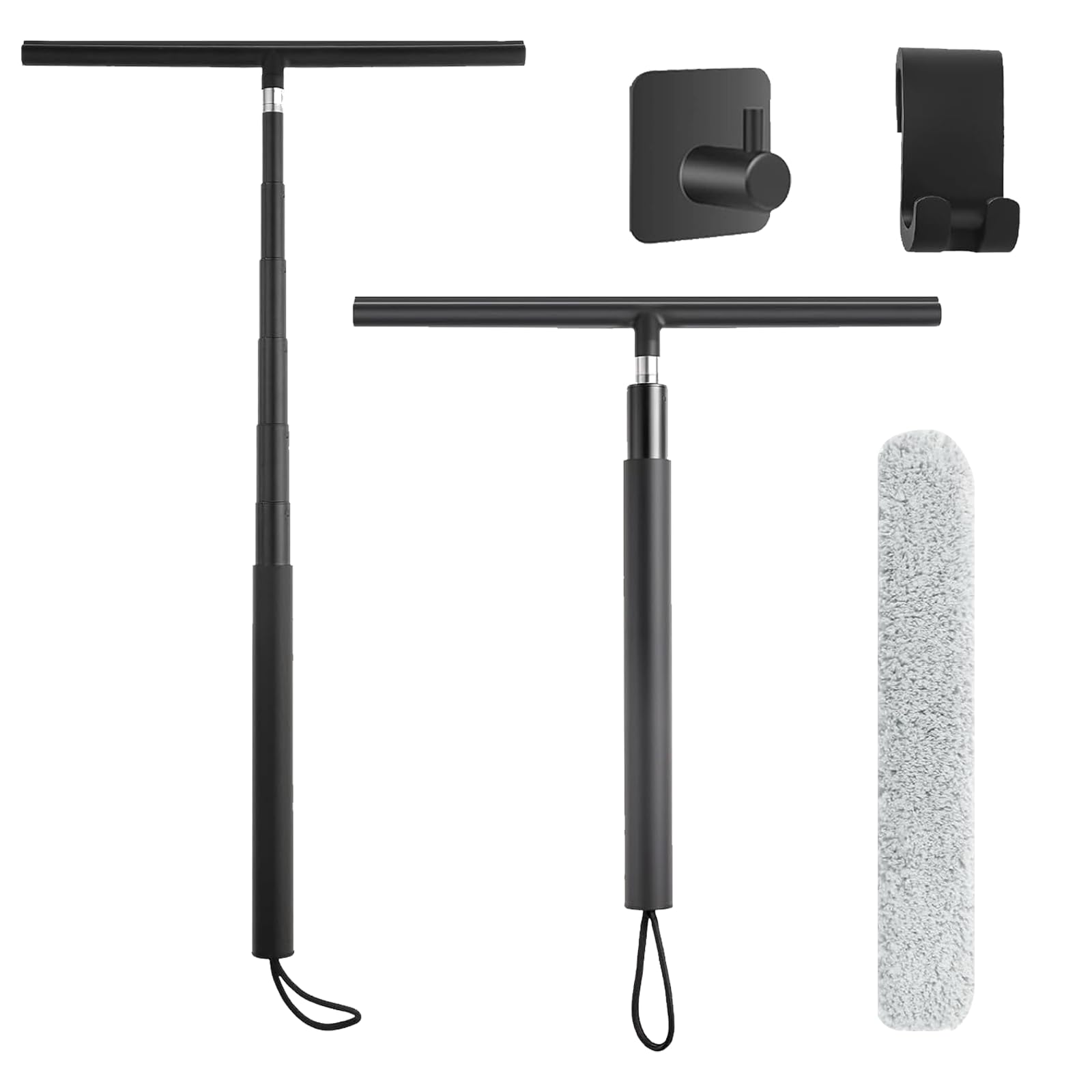 Rasqueta Limpiacristales Ducha Telescopico 120-146cm, Limpia Mamparas Cristal, Limpia Cristales para Ducha, Baño, Coche, Accesorios Baño Negro