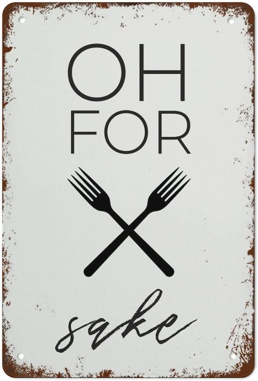 peiyeety Oh For Fork Sake Kitchen Prints Funny Pun Print Aluminum Sign Vintage Funny Signs Wall Art Decor Plaque Gift For Home Kitchen Bathroom Restaurant Garden Decorations 8x12 Inch