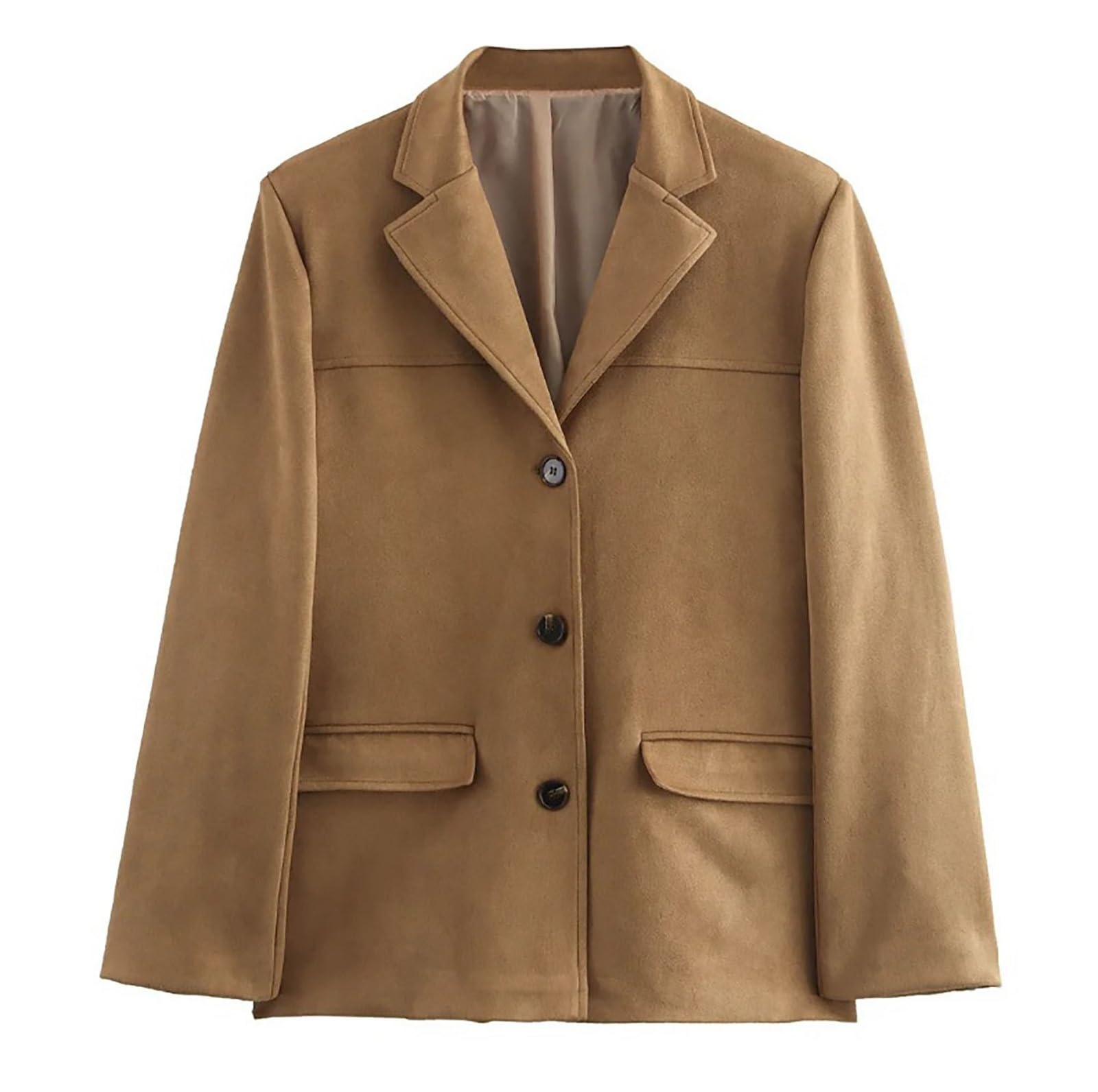 Damskie Faux Suede Kurtki Lapel Kołnierz Suede Marynarka Jesień Zima Długi Rękaw Moda Zamsz Kurtki