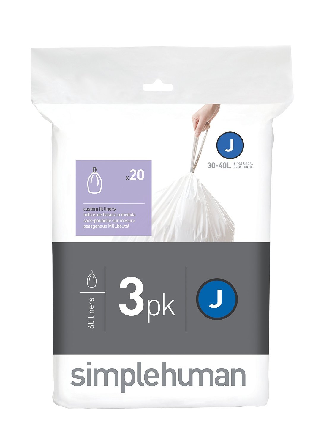 Pack Of 60 Simplehuman Size J White Drawstring Bin Liners - Main Image
