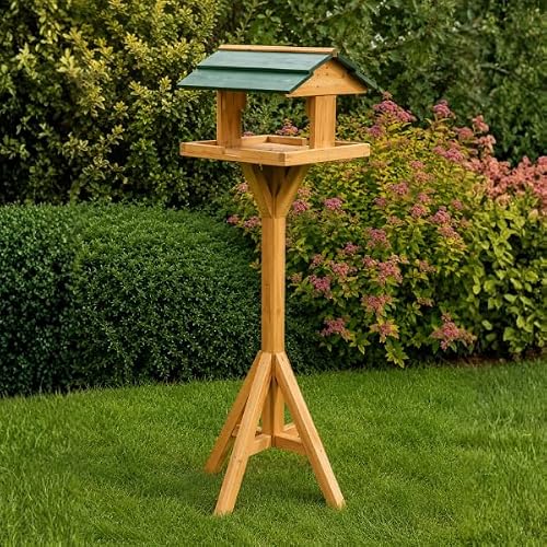 Image of Garden Mile Bird Table Feeding Station 118cm – Heavy Duty Outdoor Bird Table with Hanging Peanut Feeder for Wild Birds, Garden Bird Feeding Stand for Patio & Lawn