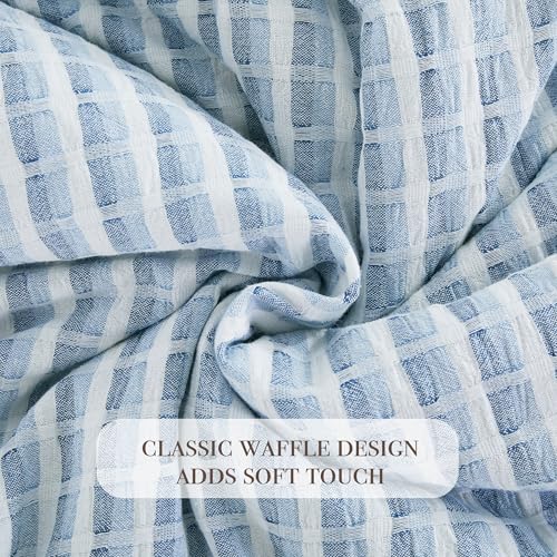 Image of Oli Anderson 100% Cotton Waffle Comforter Set King Size, 3 Pieces Lightweight Breathable All Season Bed Comforter, Soft Skin-Friendly Blanket for Bedroom Guest Room, Machine Washable, Blue