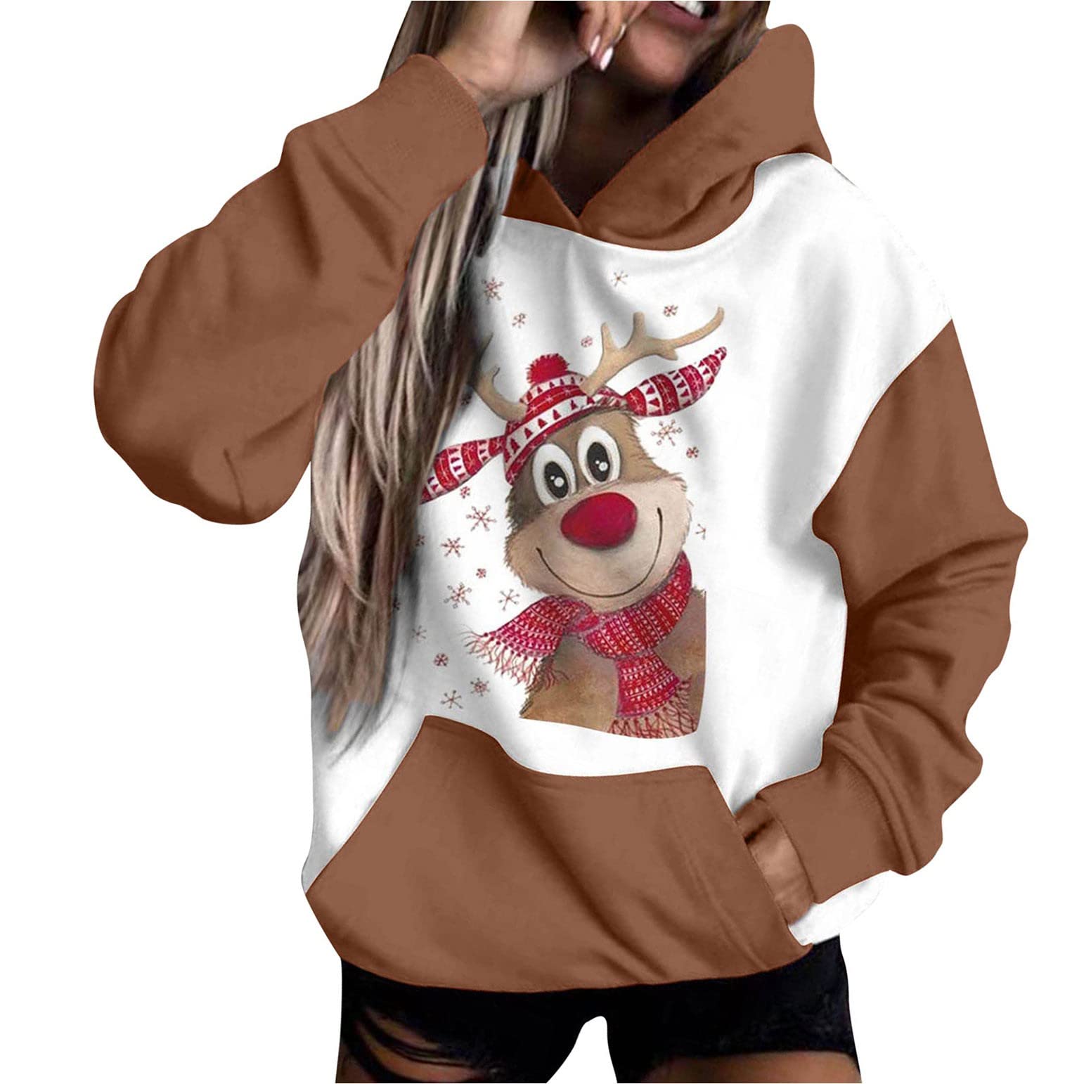 QITOHK Women's Sweatshirts Loose Fit Temperament Christmas Plus Plush Thick Long Sleeve Hoodie Pumpkin Costume Adult