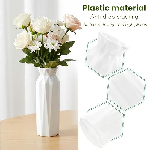 Vista 4 de ZOOFOX Paquete de 10 jarrones de plástico compuesto, jarrones de plástico de 8 pulgadas para centros de mesa, jarrones blancos irrompibles