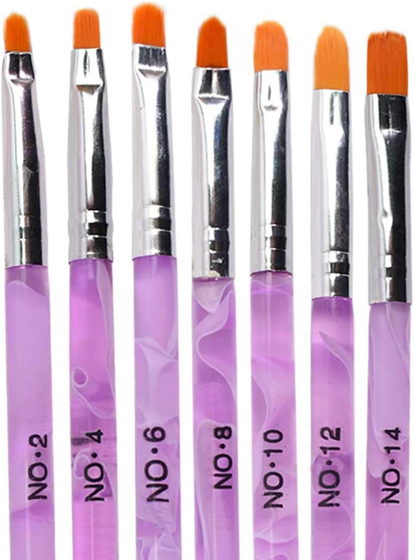 Buy Trixes 7pc Uv Gel Acrylic Nail Brush Set Nail Art Builder Flat Tips Brush Pen Design Rounded Edge Accurate Professional Salon Painting Tool Marbled Purple Pink Online In Kuwait B006gawlkk