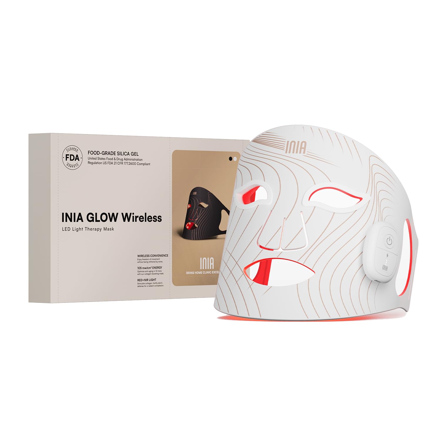 Red Light Therapy for Face, Glow Wireless LED Face Mask Light Therapy with Near-Infrared Red Light (NIR), Rechargeable and Ergonomic Design for Home & Travel(White)