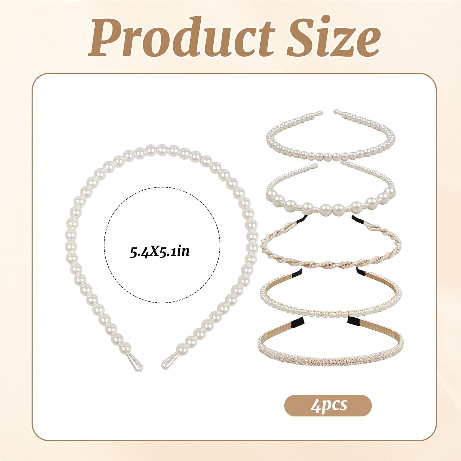 VelvetGlow 5 Piece Pearl Headbands for Women, Non-Slip White Pearl Hairbands, Fashionable Bridal Headband for Weddings and Parties, Pearl Hair Accessories for Girls image 2