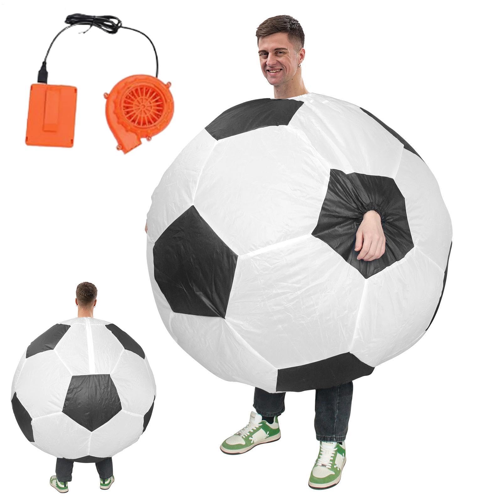 Inflatable Soccer Costume, Adult Inflatable Costume, Giant Soccer Game Cospaly with Air Blower, Funny Fat Suit Blow Up Football Uniform,Cosplay Performance Dress for Halloween Birthday Party