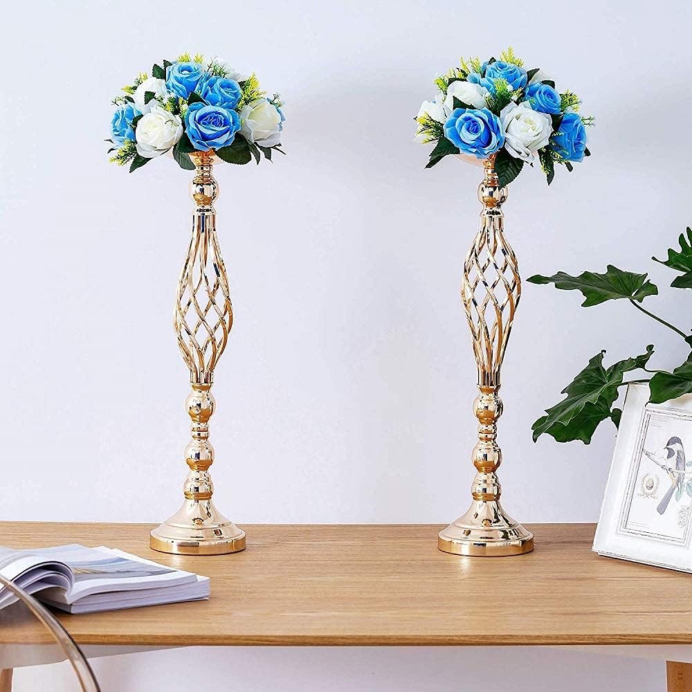 Sziqiqi Metallic Centerpiece Stands Tall Centerpiece Risers with Artificial Silk Flowers for Tabletop Arrangement, Wedding, Party, Festival 20inch Gold