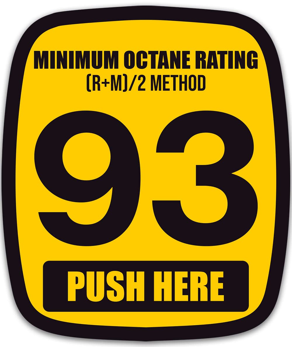 93 Octane Rating Pump Sticker (Minimum Gasoline Outdoor Vinyl Decal for Fuel Pumps and Gasoline Station Business (2 x 2.5 Inches)