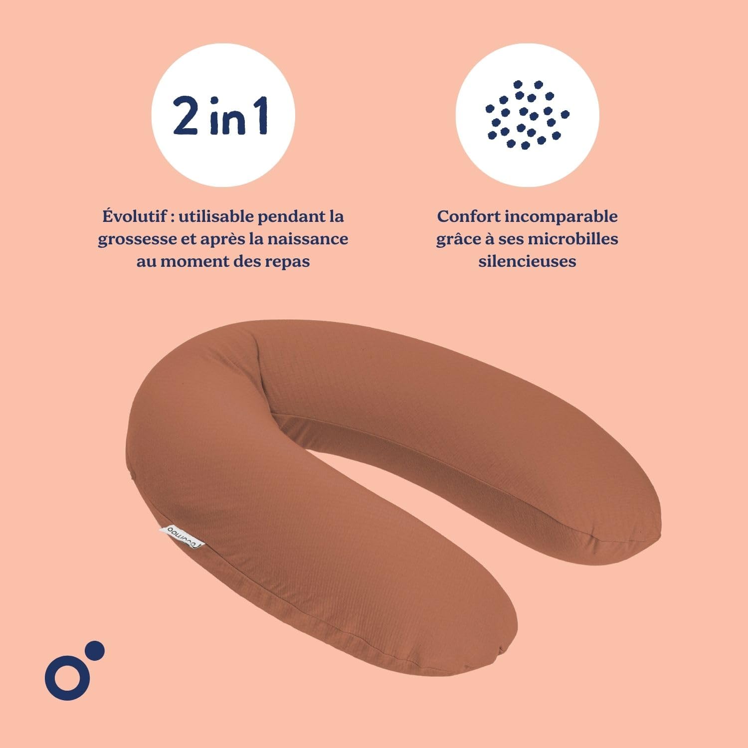 doomoo Coussin de Grossesse & Coussin Allaitement - Ultra Confort pour Dormir Pendant la Grossesse - Soulage Dos, Jambes et Ventre - Housse Tissu Bio & Oeko-Tex, Tetra Jersey Terracotta