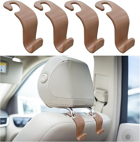 Kewucn Paquete de 4 ganchos para reposacabezas de asiento de automóvil, elegante organizador de gancho para asiento trasero para bolso, bolso, ropa,