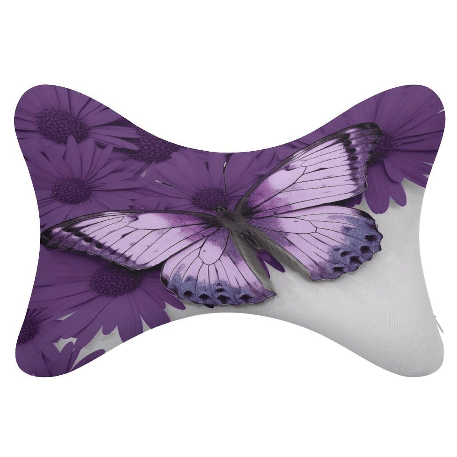 VstaDank - 2 Pack Purple Butterfly Car Neck Pillows, Ergonomic Removable Cervical Support Pillow, Comfortable Bone Shaped Pillows, Soft Headrest Pillow: