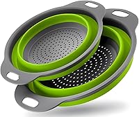 WHZHAOCAI Collapsible Silicone Colander Set of 2 - Space-Saving BPA-Free Strainers for Pasta, Veggies, Fruits - Kitchen & Travel Essential (Green)