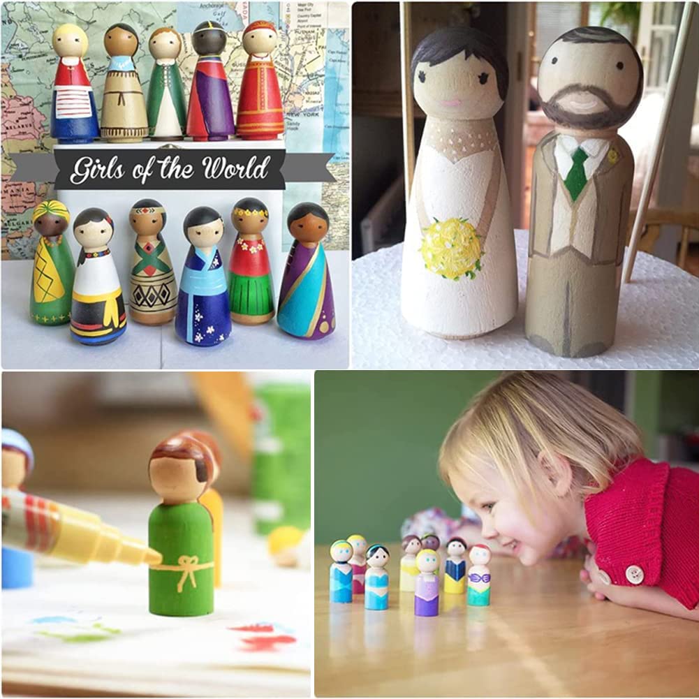 CYH 50 sztuk drewnianych figurek do malowania - Niedokończone drewniane pionki dla lalek - Peg Doll Drewniana Lalka Naturalna Lalka DIY - do malowania dzieci Dekoracja DIY