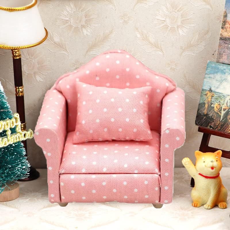 Sofa 1:12 - Miniatuur Meubilair Model Doek Bloemenpatroon Bank Fauteuil Bank Met Kussens Accessoires Bloemenpatroon Mini Meubelset Met Rugkussen Wit