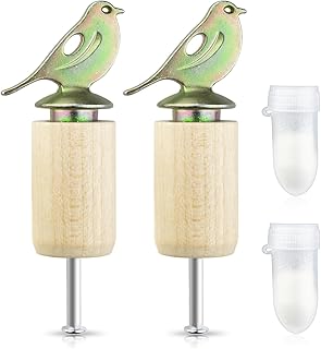2 Packs Bird Call Whistles with Rosin - Bird Callers Made of Zinc Alloy and Wood, Callers for Birds Watching to Imitate Birds Sounds(Wood Color)