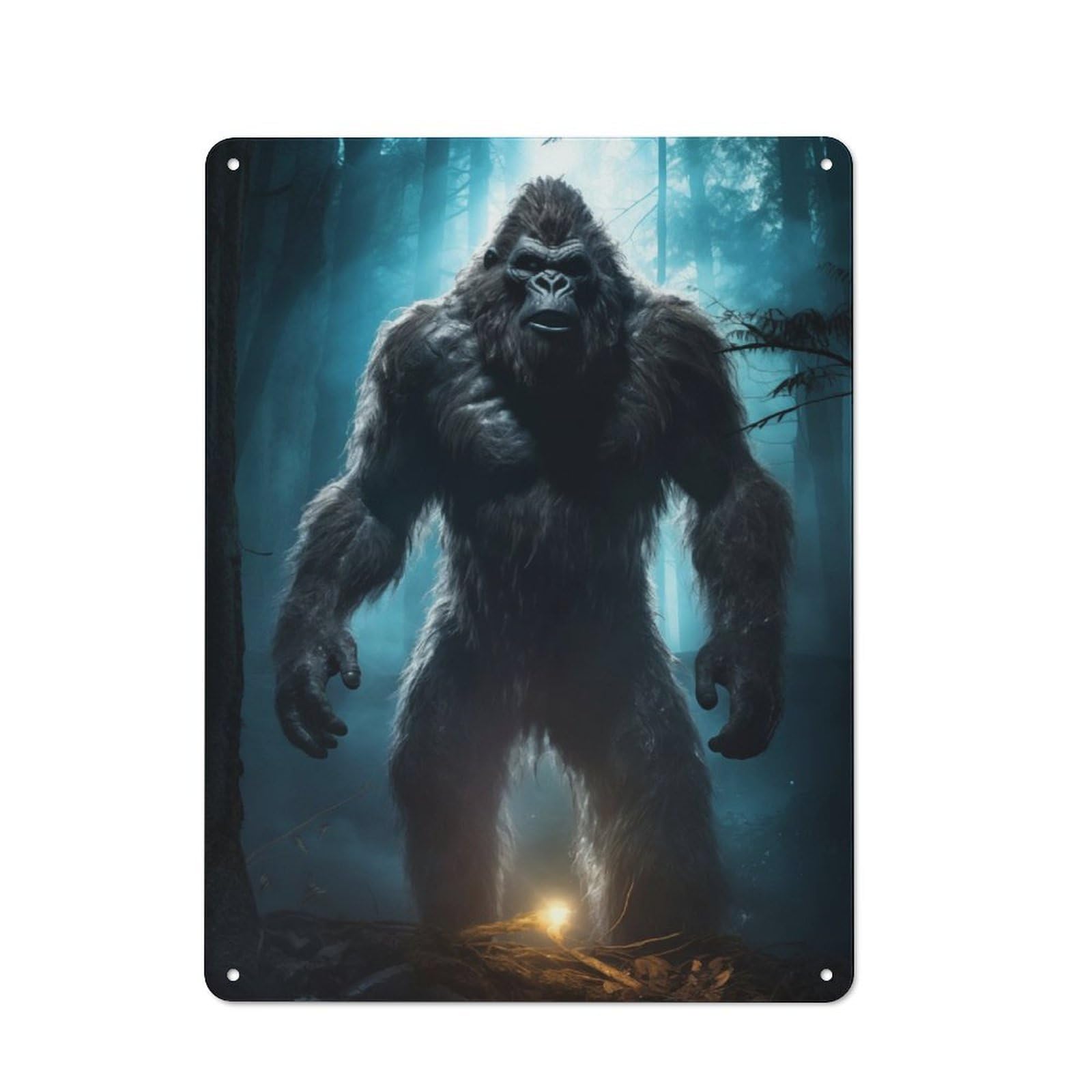Junmoney Bigfoot In Forest Rustic Metal Plaque 40X30cm For Guest Room Or Hallway, A Decorative Metal Sign For Guest Rooms And Hallways