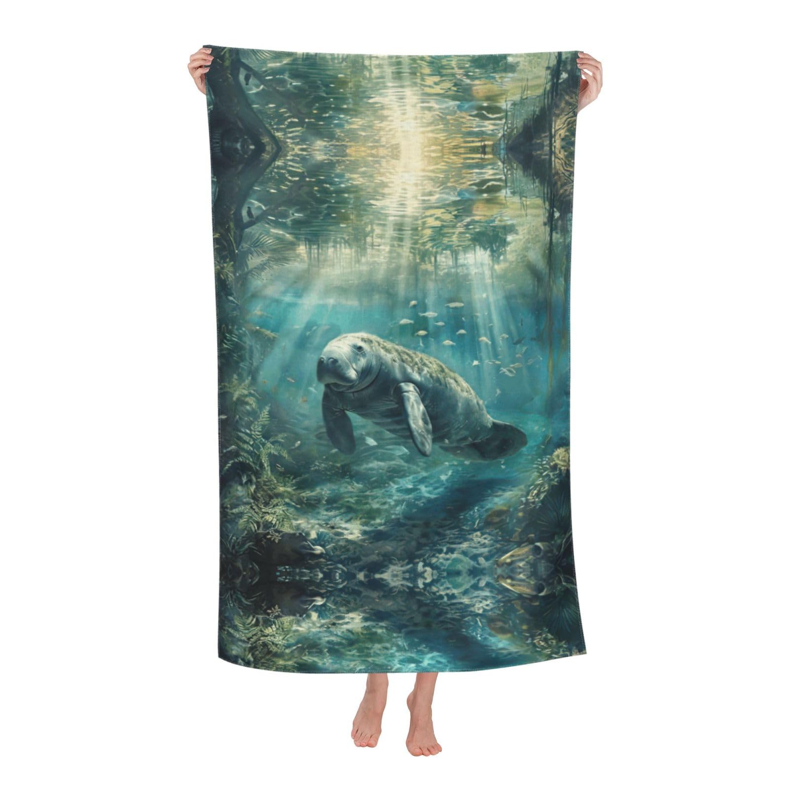 KPXXAQT Crazy Save Manatee Print Oversized Adult Beach Towel Quick-Dry Travel Swimming Camping Outdoor Adventures