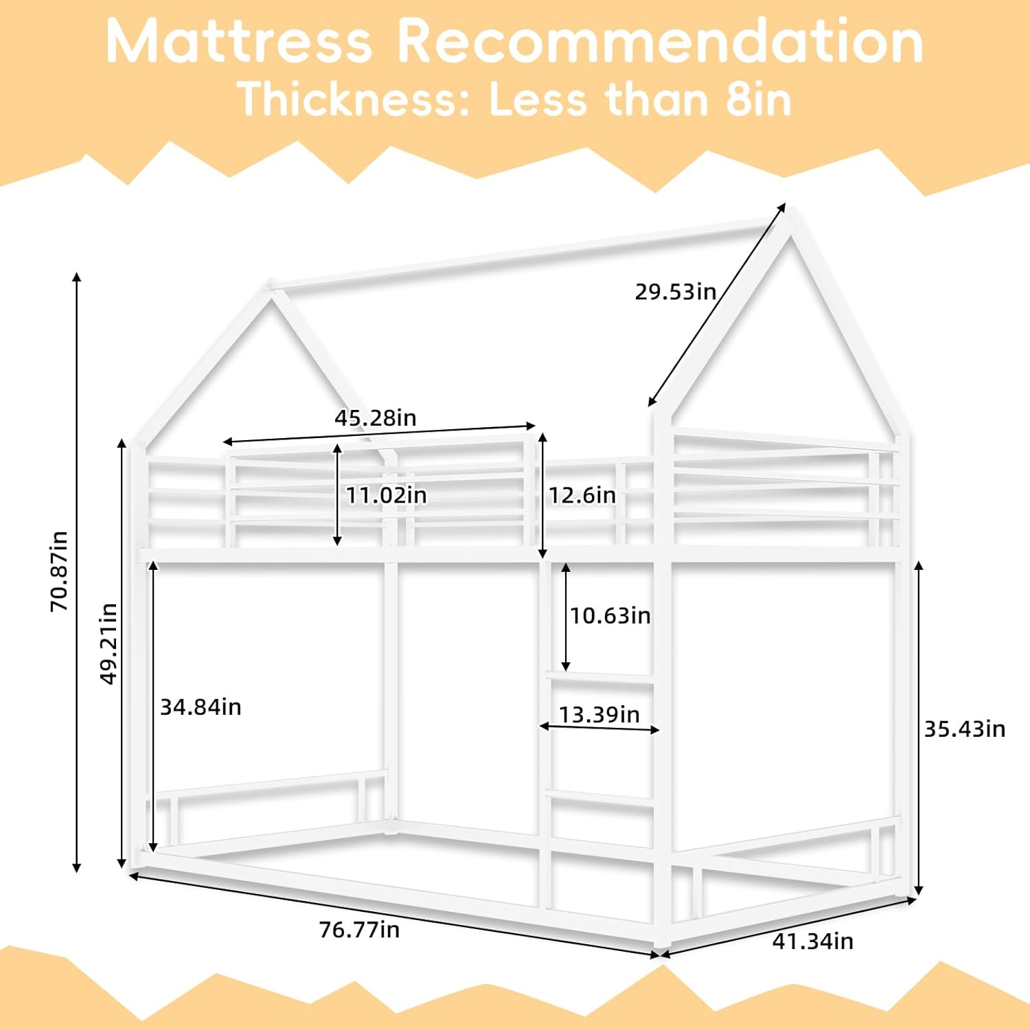Bunk Beds for Kids, Twin Size Bed Frame, loft Bed Twin Size, with Noise Reduction, Safety Guardrail, No Need for Box Spring
