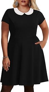 Women's Peter Pan Collar Fit and Flare Plus Size Skater Party Dress - Buy now