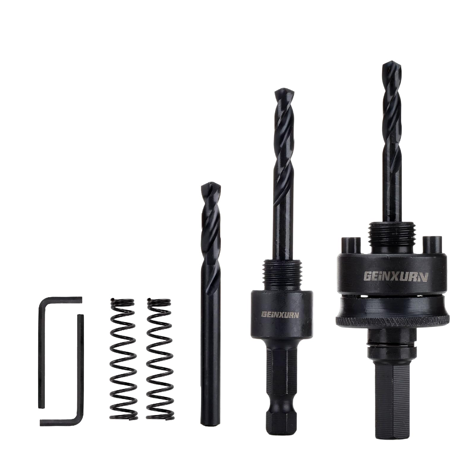 GEINXURN General Quick Change Hole Saw Mandrel, 7/16-Inch and 3/8 Inch Hole Saw Arbor with 3Pcs Central Drill/2PCS Hex wrench/2Pcs Spring