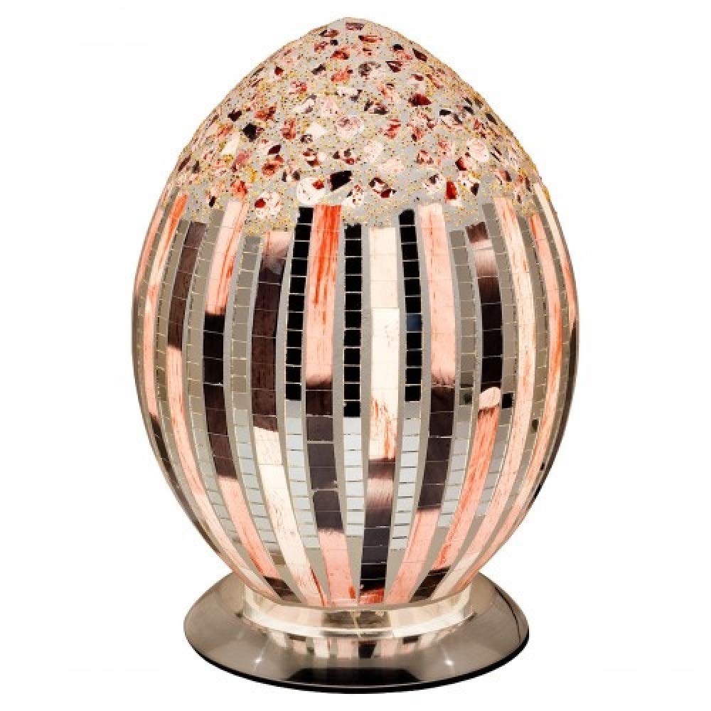 Britalia Art Deco Tile Mosaic Glass Vintage Egg Table Lamp 30Cm | Chrome Base | 1 X Es E27 Bulb Required (Not Included) | Study - Bedroom - Lounge | Desk Light