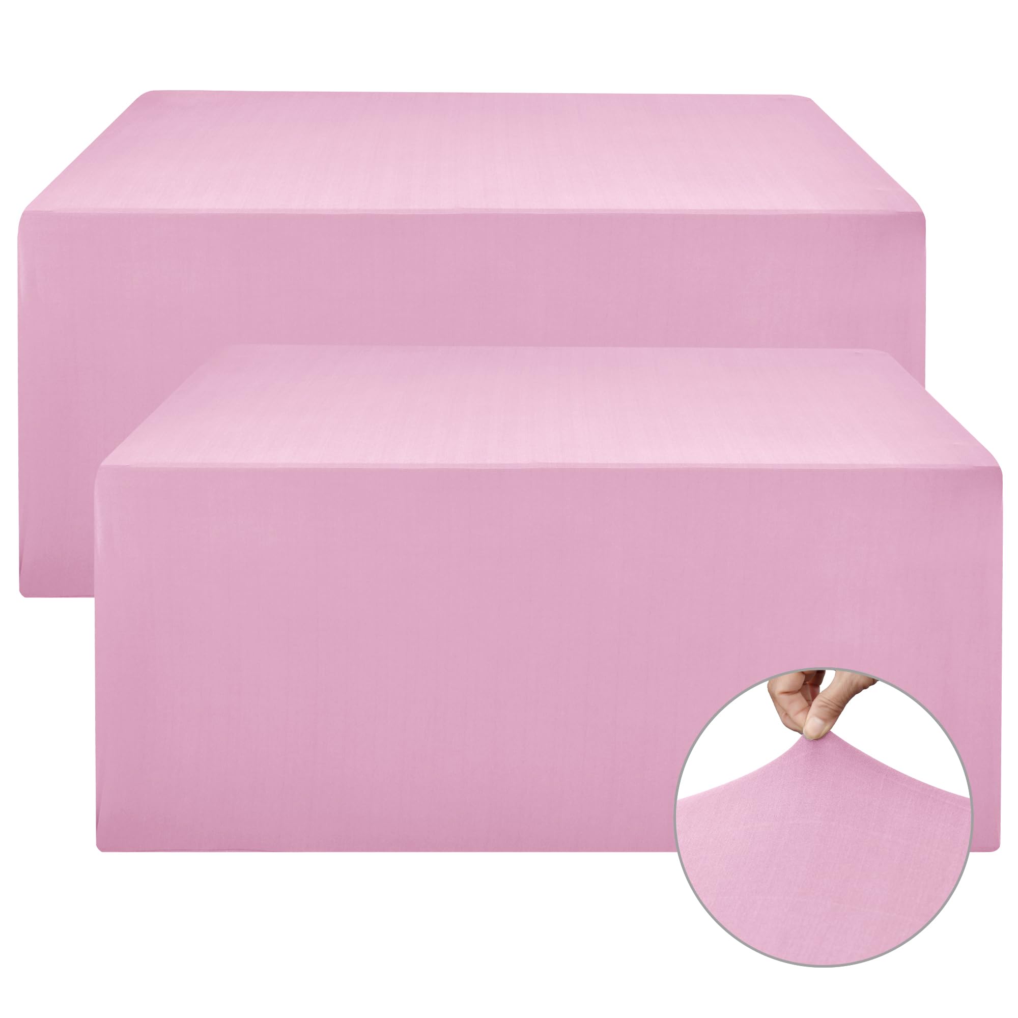 Nasitos Pink Rectangular Spandex Fitted Tablecloths, 2 Pack - 48 x 24 Inch - For 4 to 8 Foot Tables, Wrinkle & Stain Resistant, Modern & Elegant